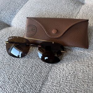 RAY-BAN Gold Brown Rimless Sunglasses with Case